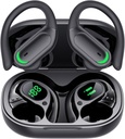 Langattomat korvakorut Bluetooth 5.4 Kuulokkeet, 96hrs Playtime, Langaton lataus tapauksessa LED näyttö, yli korvakuulokkeet, ENC melu Canceling, Hi-Fi Sound, IP7 vedenpitävä, urheiluharjoituksiin (syvä musta)