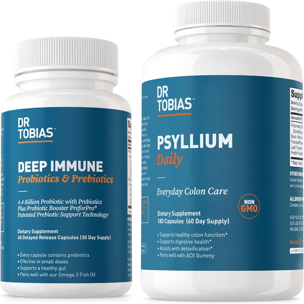 Tobias Deep Immunobiootit & Prebiootit ja Psyllium Daily, tukee Ruoansulatus, Gut Immuunitoiminto, Daily Fiber Supplement tukea Colon Health 4.4. Miljardia PMY:tä