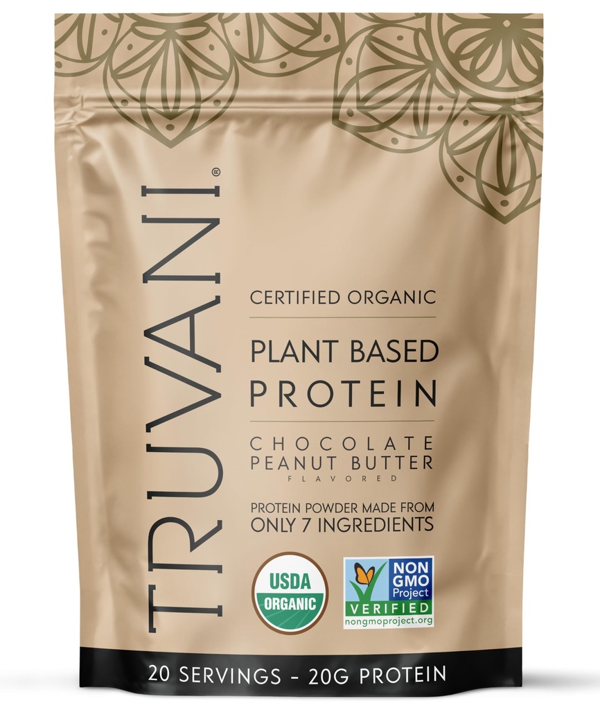 Truvani Vegan Pea Protein Powder | Chocolate Peanut Butter | 20g Organic Plant Based Protein | 20 portioner | Keto | Gluten & Dairy Free | Low Carb | No Added Sugar