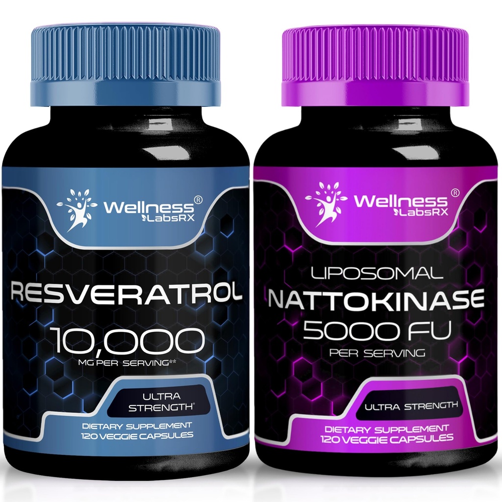 WELLNESS LABSRX Resveratrol kapselit 10000mg - Nattokinaasin lisäkapselit - 5000 FU