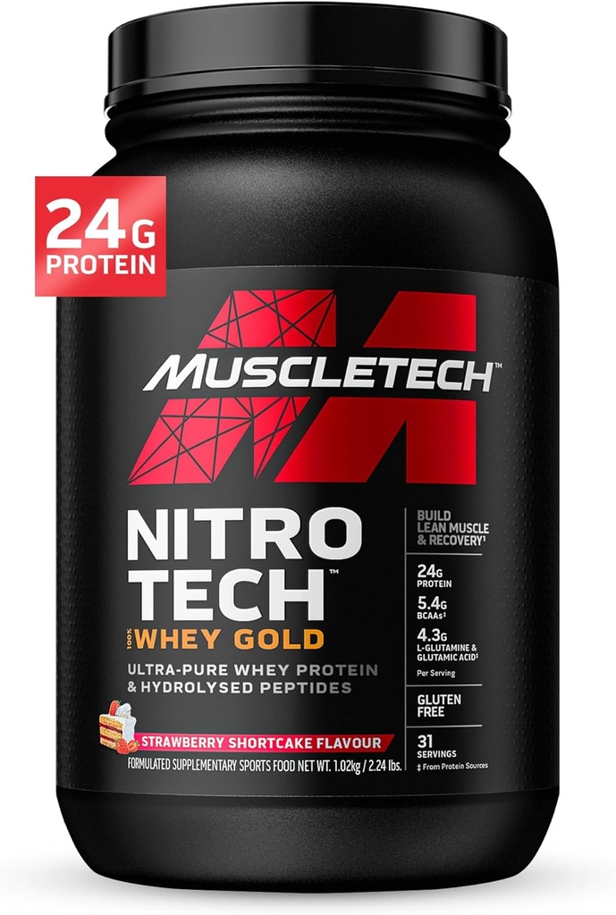 Whey Protein Powder , MuscleTech Nitro-Tech Whey Gold Protein Powder , Whey Protein Isolate Smoothie Mix , Protein Powder for Women & Men , Mansikka Protein Powder , 2 kg (28 Serv) -pakkaus vaihtelee
