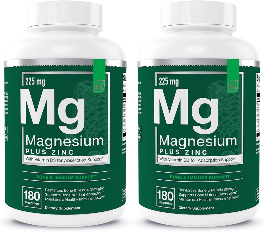 Essential Elements Magnesium Plus Sinkkiä D3-vitamiinia. Tieteellisesti muotoiltu sydän-, luu- ja lihastuki. 225 mg Triple-strength Magnesium Complex Glycinate, malaatti, sitraatti. 360 Count