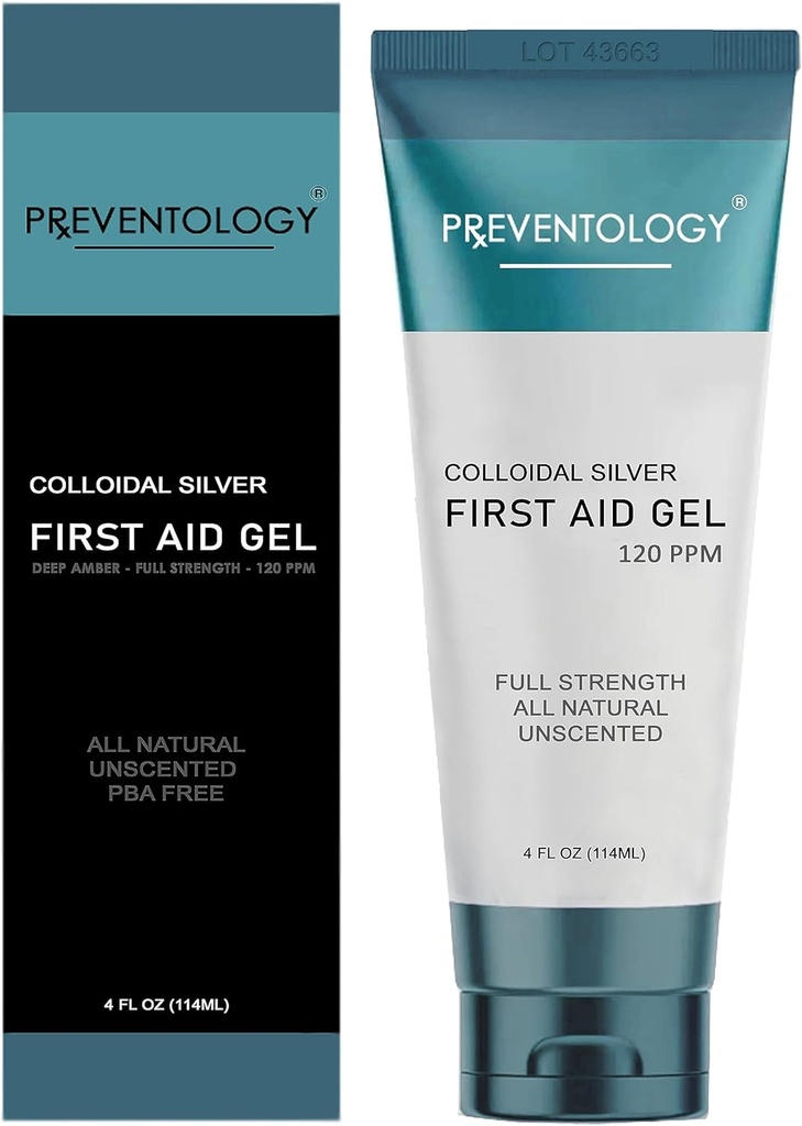 PREVENTOLOGY Colloidal Silver Gel - Full styrka Deep Amber 120 PPM för maximal effekt - Använd ämnet som krävs - pH Balanced - Unscented - 100% naturlig - (4 oz)