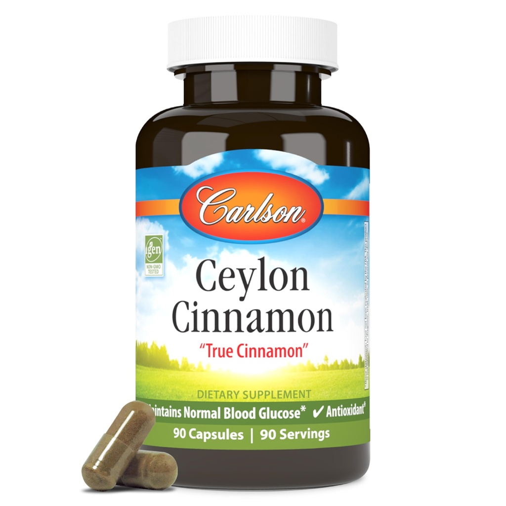 Carlson - Ceylon Cinnamon, Kaneli Lisäravinteet, 500 mg, Kaneliuute Pillerit, Ceylon Kanelikapselit, 90 kapselia.
