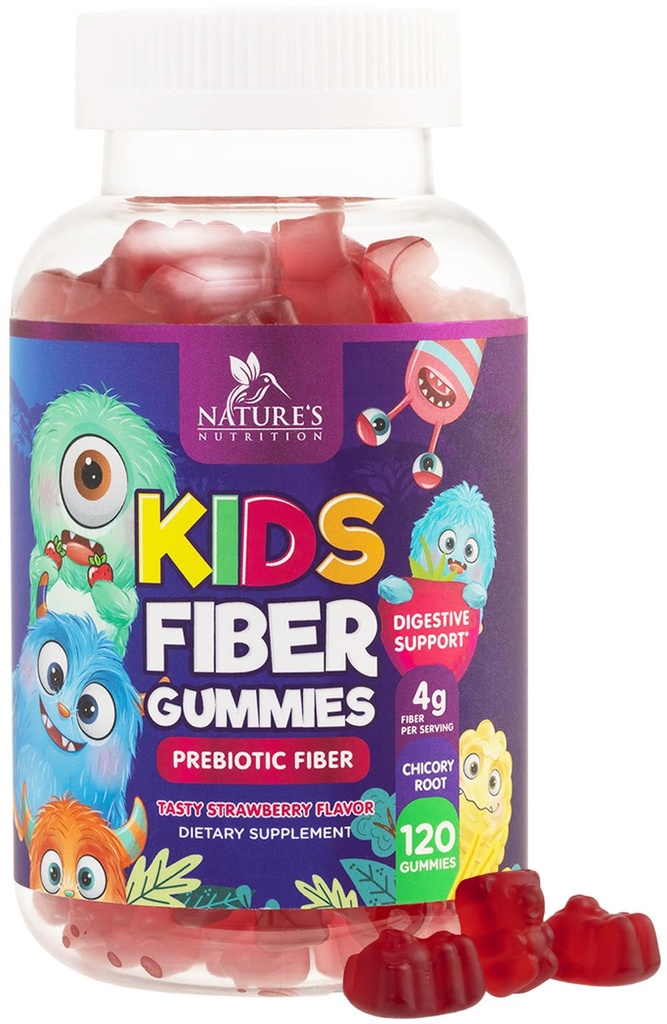 Kuitu Gummies lapsille, Päivittäinen 4g Gummy Fiber Supplement, Prebiootti digestiivinen terveys tuki - luonnon kasvi perustuu liukoinen kuitu, tukee sääntöjenmukaisuus ja digestio lapsille ei-GMO - 120 Gummies