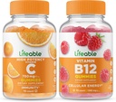 Elinkelpoinen C-vitamiini 750 mg + B12-vitamiini, Gummies Bundle - suuri makupala, vitamiini täydentää, gluteeniton, GMO-vapaa, purukumi