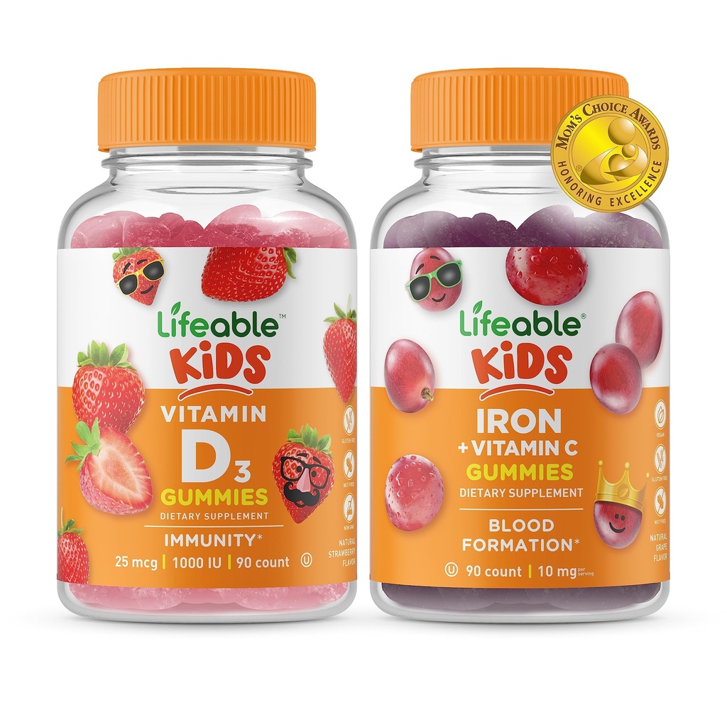 Elinkelpoinen D-vitamiini Lapset + Rauta & Vitamiini C Lapset, Gummies Bundle - Suuri Maku, Vitamiini Supplement, Gluteeniton, GMO vapaa, Pureskeltava Gummy
