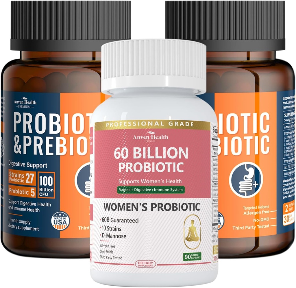 Täydellinen Gut & Dgestive Health Bundle koko perhe: 100 miljardia Probiootit + naiset Probiootit