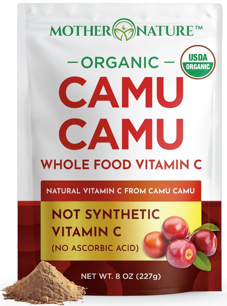 Camu Camu Powder Organic Vitamiini C - 8 oz Bag 45 Tarjoilut - Raw Camu Cmu Berry, Natural VIT C Supplement Powder for Immuuni Support - Vegan, Ei-GMO