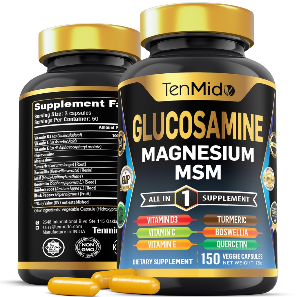 Glukosamiini MSM täydentää miesten ja naisten - 11in1 Formula - Yhdistä magnesiumin, Turmeric, Boswellia, Quercetin, Burdock juuri, ja enemmän ...