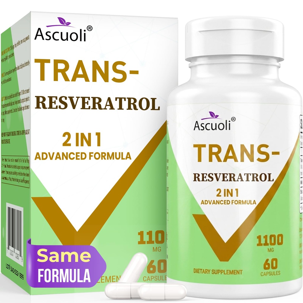 99% Ultra Purity Trans-Resveratrol 1100mg, 3-i-1 Avancerad Formel Organisk Resveratrol Supplement, Max Antioxidant, Anti-Aging, Hudhälsa, Cell Repair, Boost NAD +, Immune & Energy, 60 Caps