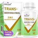 99% Ultra Purity Trans-Resveratrol 1100mg, 3-i-1 Avancerad Formel Organisk Resveratrol Supplement, Max Antioxidant, Anti-Aging, Hudhälsa, Cell Repair, Boost NAD +, Immune & Energy, 60 Caps