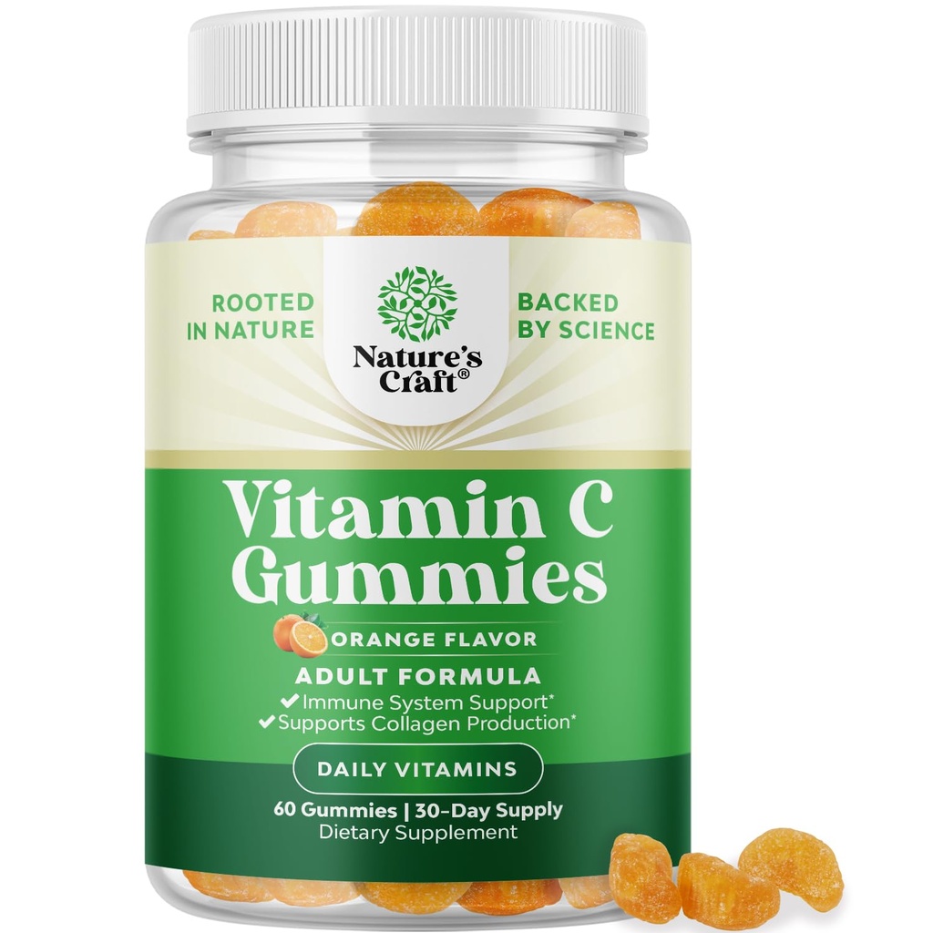 Pureskeltava C-vitamiini Gummies aikuisille - Halal C-vitamiini Immuuni tuki Gummies - Askorbiinihappo Natural Gummy Immuuni Booster aikuisille ja luonnollinen kylmä Remedy Gummy vitamiinit