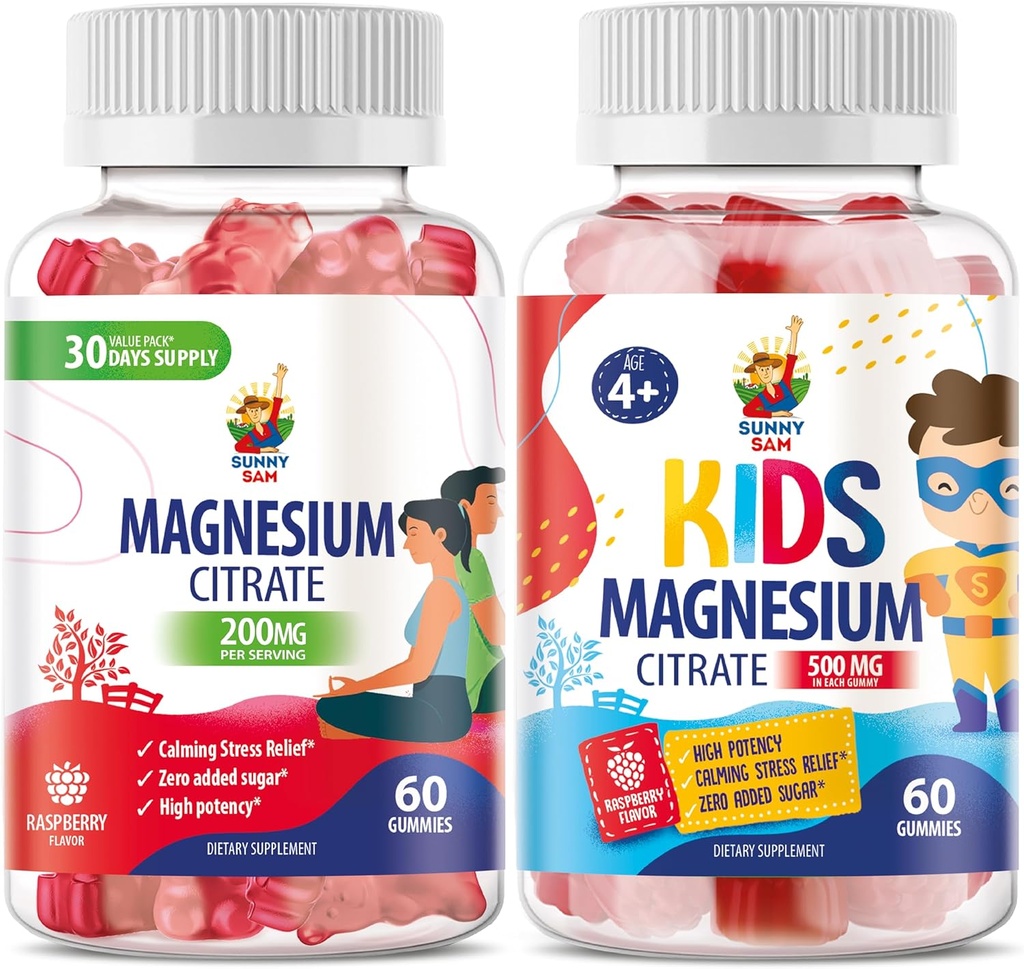 Magnesium Gummies lapsille ja aikuisille - 500 mg - Rauhallinen magnesium purukumia - Magnesium Citrate Chewable täydentää mielialan ja lihasten tuki