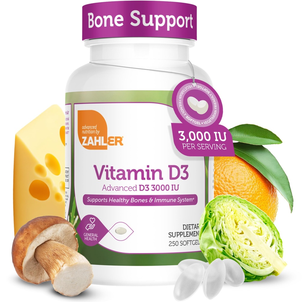Zahler Vitamin D3 3000IU, D3 Supplement 3 000 IE, Certified Kosher (250 Softgels)