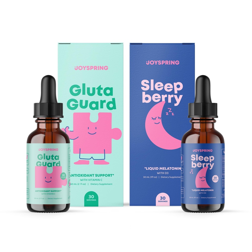 JoySpring SleepBerry Liquid Melatoniini lapsille ja Glutatione Liquid lapsille