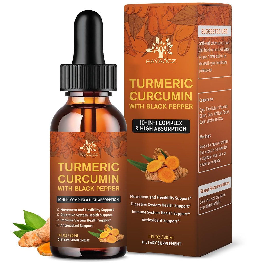 (2 pakkaus) Organic Turmeric Curcumin täydentää mustapippuria ja inkivääri - Liquid Turmeric Extract Drops (kaneli, Rosemary) - liikkuvuus ja joustavuus Tuki ja ruoansulatusterveys - 1 Fl Oz