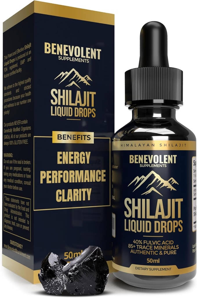 Pure Himalayan Shilajit Liquid Drops - 1000 mg Natural Shilajit Drops - 85+ Trace Minerals & 40% Fulvic Acid for Energy Boost, Detox Cleanse, Strength & Immunet Support - 50 päivää