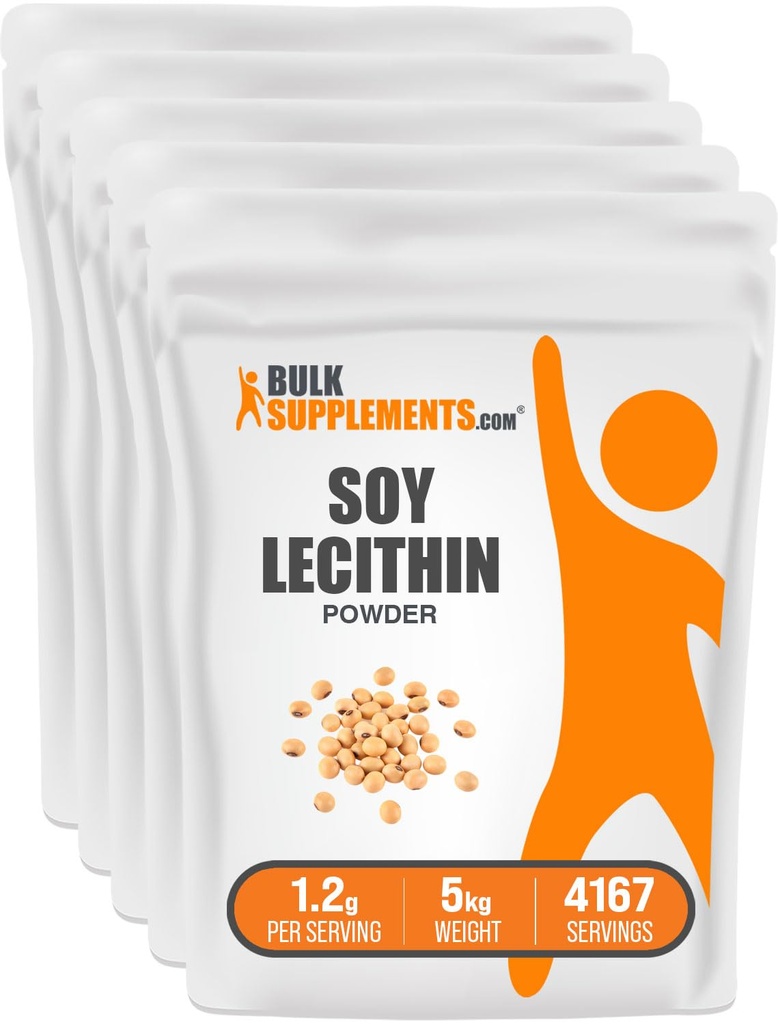BulkSupplements.com Soy Lecitin Powder - Lecithin Supplement, Lecithin Powder Food Grade - Gluteeniton, 1200 mg per Serving, 5kg (11 lbs) (Pack of 5)