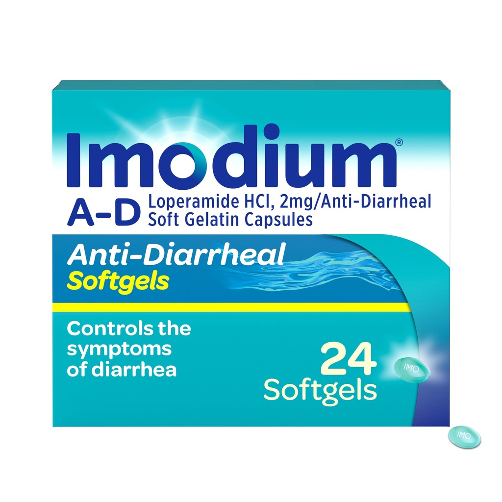 Imodium A-D Nopeasti toimivat ripulilääkkeet, Loperamidi HCl 2 mg, Matkustaa Essential Ripuli Relief Medicine aikuisille, 24 kreivi, Ripulilääkkeet, Ikä 12+, Helppo niellä