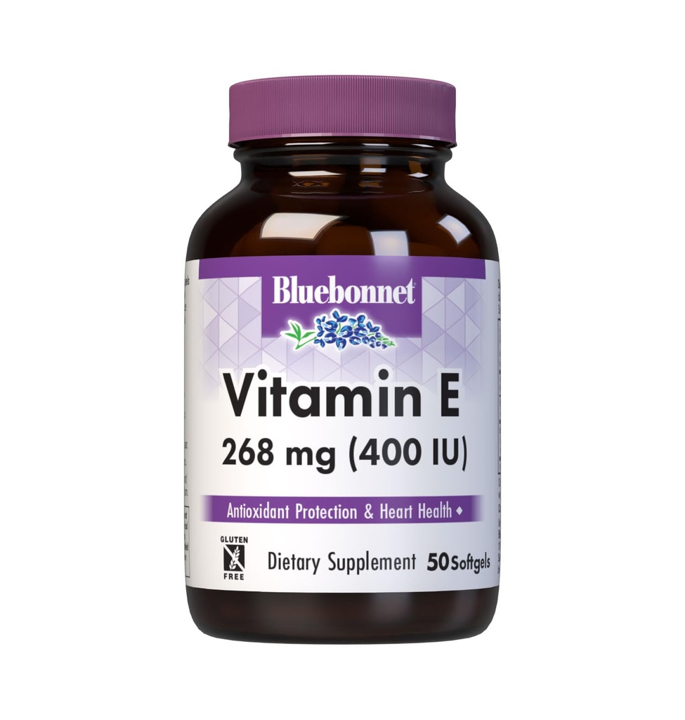 Bluebonnet Ravitsemus E 400 IU (268 mg) sekoitetut tokoferolit Softgels, vapaa radikaali partikkeleiden ja kardiovaskulaaristen tuki, gluteeniton, maitotuotteeton, 50 pehmeää, 50 tarjoilua