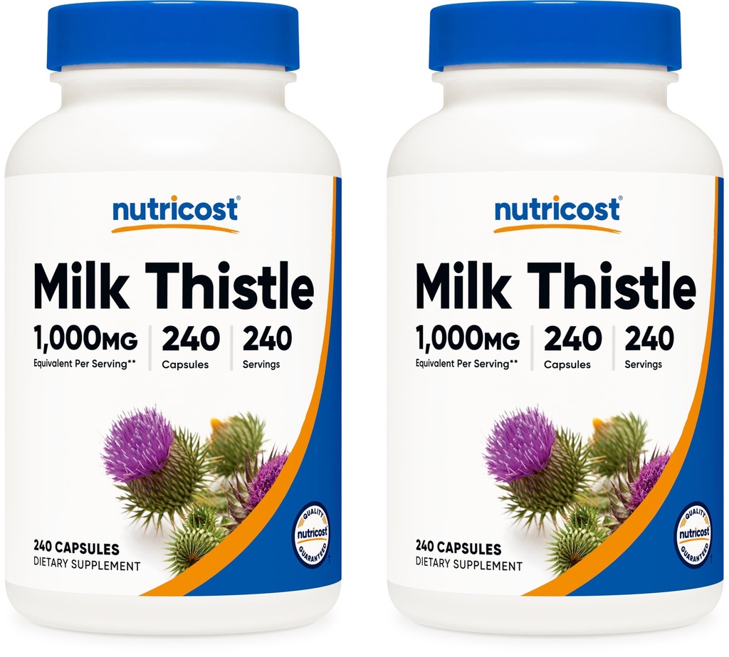 Nutricost Milk Thistle 1000mg Ekvivalentti, 240 kapselia (2 pakkaus) - 250 mg 4:1 uute - Vegaani, ei-GMO ja gluteeniton