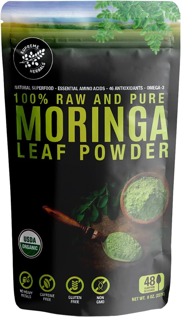 100% Raaka ja puhdas Moringa Leaf Powder. Organic Certified Moringa Leaf. Natural Superfood Essential Aminohapot, Antioksidantteja, ja Omega 3, 8 oz Resealable Bag.