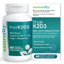 NatureCity TrueK2D3 Plant Based Vitamin K2 MK7 (90 mcg) & D3 från Alger (2500 IE) 2 i 1 Vitamin D3 K2 Supplement för ben, hjärta och immunhälsa - 60 Veggie kapslar