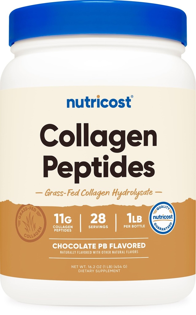 Nutricost Collagen Peptides Powder (Chocolate Peanut Butter Flavored) 1 LB - Grass-Fed Collagen Hydrolysate, Gluteeniton