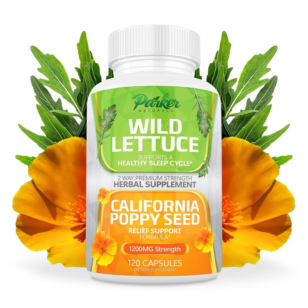 Parker Naturals Wild Salaattiuute & Kalifornia Poppy Seed Supplement, 2 Way Premium Strength Herbal Supplement for Healthy Sleep & Relief Support, 120 kapselia