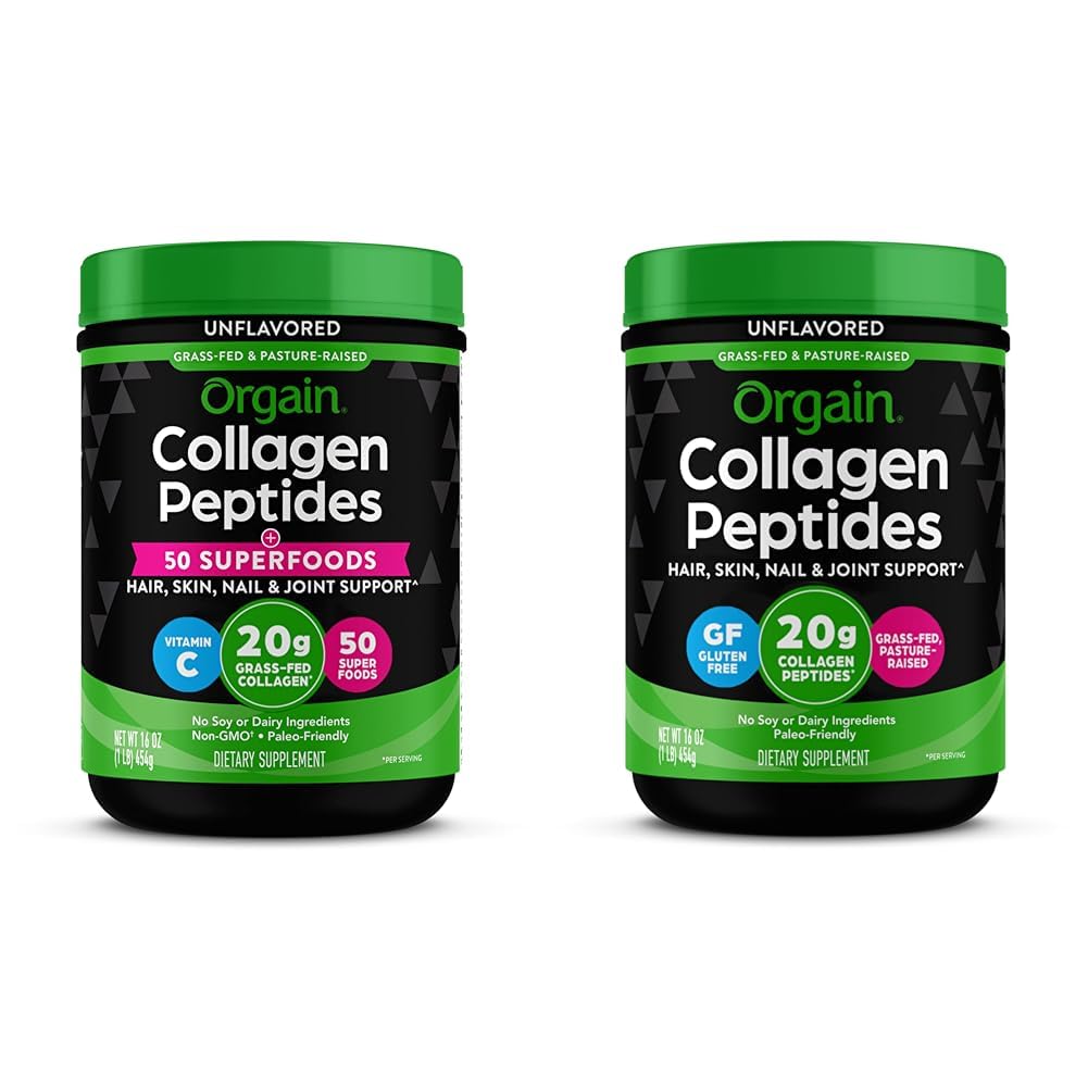 Orgain Hydrolysed Collagen Powder + 50 Organic Superfoods, 20g Grass Fed Collagen Peptides & Hydrolysed Collagen Peptides Powder, 20g Grass Fed Kollagen - hiukset, iho, kynsi & nivel