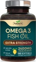 Omega 3 Fish Oil Supplement 2400 mg - Triple Strength EPA & DHA Fish Oil Omega 3, Essential Favoys Supplement Softgels, Brain & Heart Health Support Supplements, Gluteeniton ei-GMO, 120 Softgels