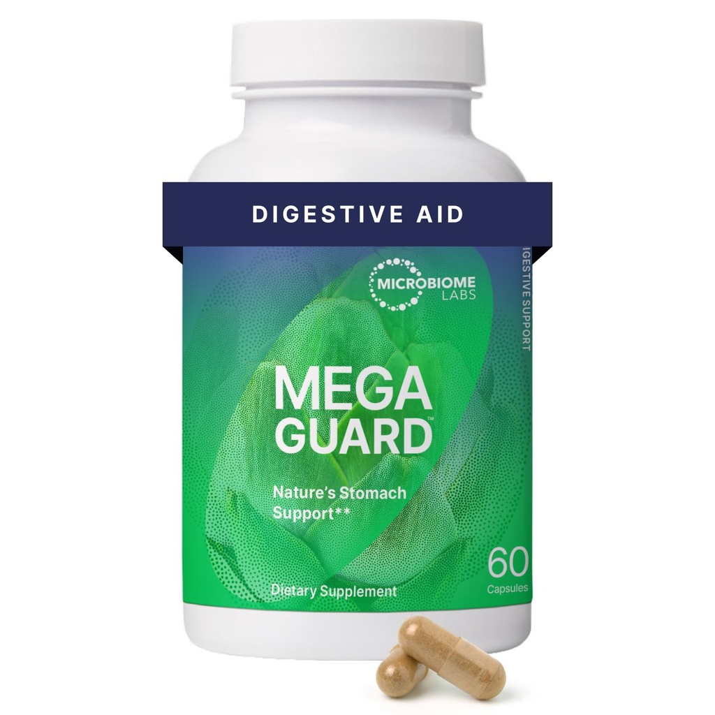 Microbiome Labs MegaGuard Gut Health Lisäravinteet - Inkivääri root, Licorice Root & Artisoke Leaf Extract tukemaan digestiivinen terveys & satunnainen kaasu - naisille, miehet & lapset 8+ (60 kapselia)