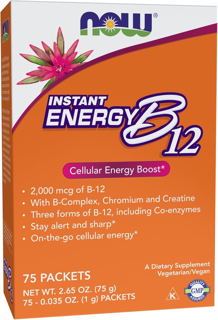 NOW Supplements, Instant Energy B-12 (2 000 mcg B-12 per paket), Cellular Energy Boost*, 75 Packets