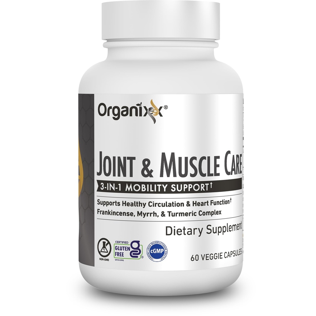 Organixx Joint & Muscle Care Organic Turmeric Supplement, 3-i-1 Frankincense, gurkmeja och Myrrh Joint Health & Joint Support Supplement Body Care Capsules, Supports Swelling, Tension, 60 Capsules