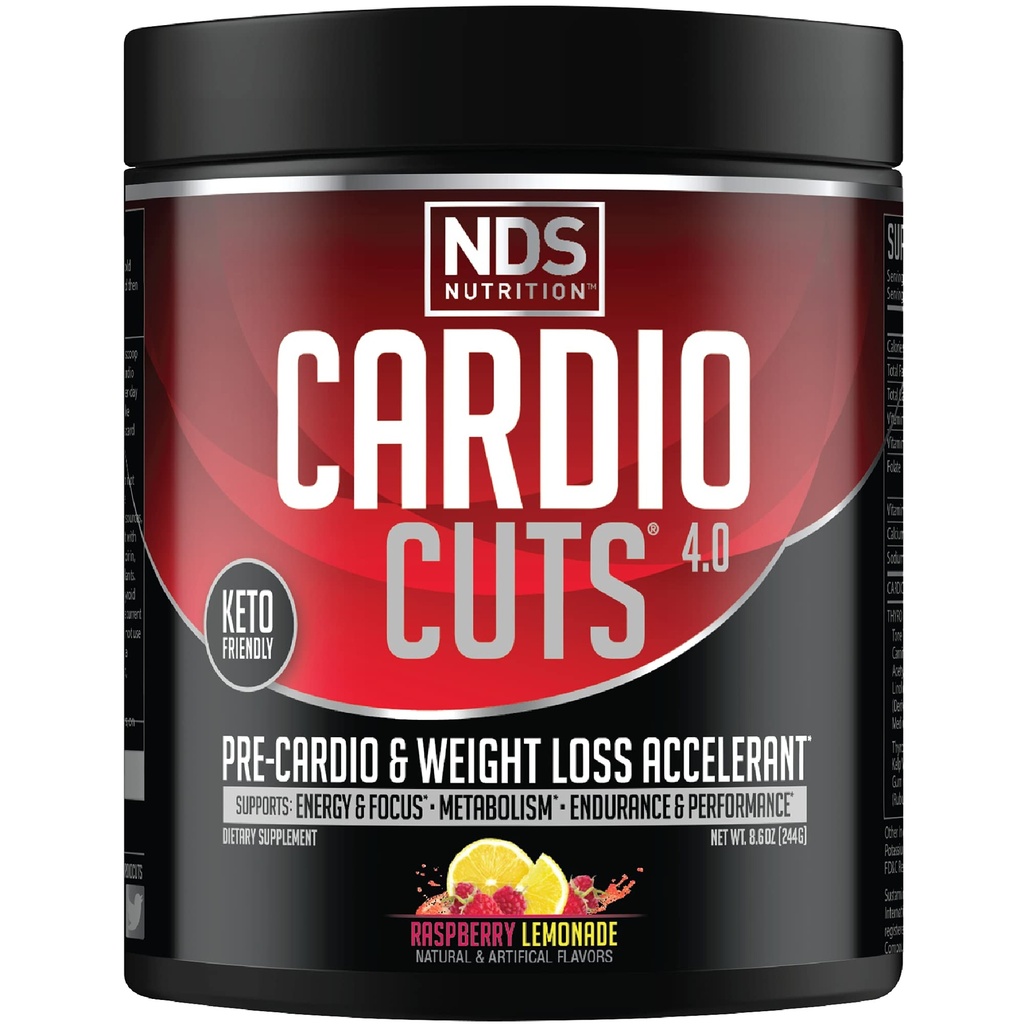 NDS Nutrition 4.0 Pre Workout Supplement - Avancerad viktminskning och Pre Cardio Formel med L-Carnitine, CLA, MCTs, L-Glutamin och Safflower Oil - Razz Lemonade (40 portioner)