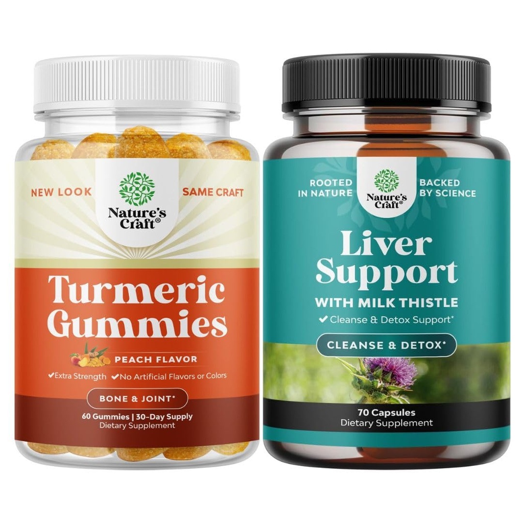 Bundle of Turmeric Curcumin Immuunituki Gummies ja Liver Cleanse Detox & Repair Formula - Joint Support ja Advanced ihonhoito - Milk Thistle Voikukka juuri Turmeric ja artisokkauute