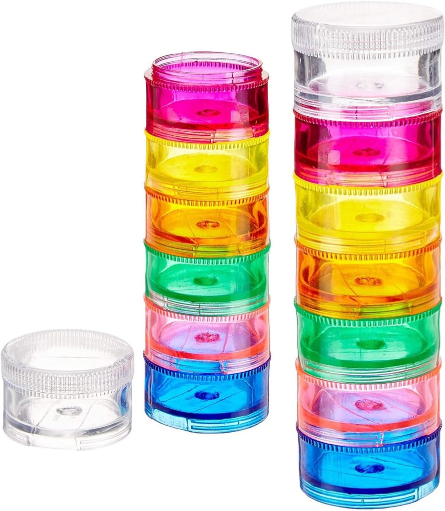 Deke Home - pinottava pilleri Järjestäjä (2 pakkaus), 7 päivän viikon pilleri laatikko torni Twist Lock Compartments, BPA-vapaa, Matkalääketieteen haltija & Vitamiinin jakelu, Compact & Portable Case, Sateenkaari värillinen