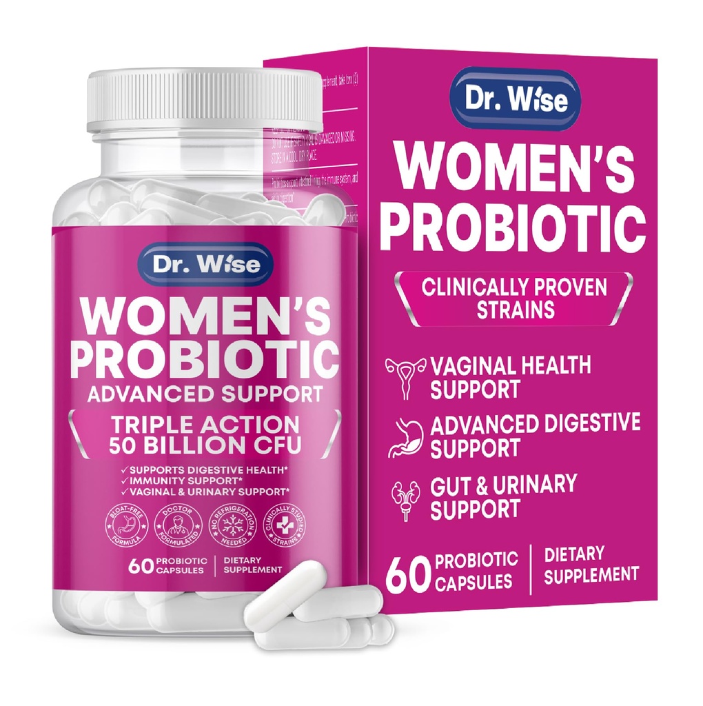 Kvinnors probiotiska 50 miljarder CFU - Stöder Digestion, Bloating Relief, Vaginal Odor & pH Balance - Urinary Tract & Gut Health - Clinically Researched Strains - Non-GMO, 60 kapslar