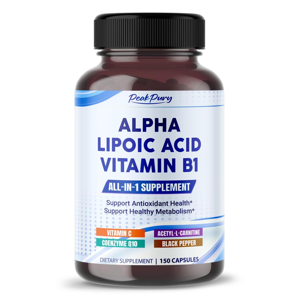 Alpha Lipoic Acid med vitamin B1 - Stöder Antioxidant Hälsa & Hälsosam Metabolism - Inkluderar vitamin C, Acetyl-L-Carnitine, Q10 - Tillverkad i USA- 150 kapslar