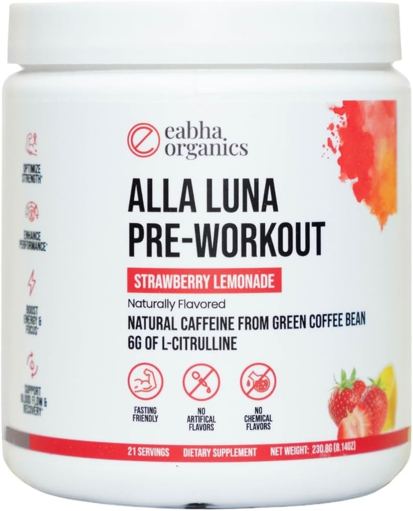 Alla Luna Pre-Workout - Strawberry Lemonade - för att stödja energi, fokus och uthållighet - Öka blodflödet för en bättre pump - 21-dagars leverans - 1 skopa per portion