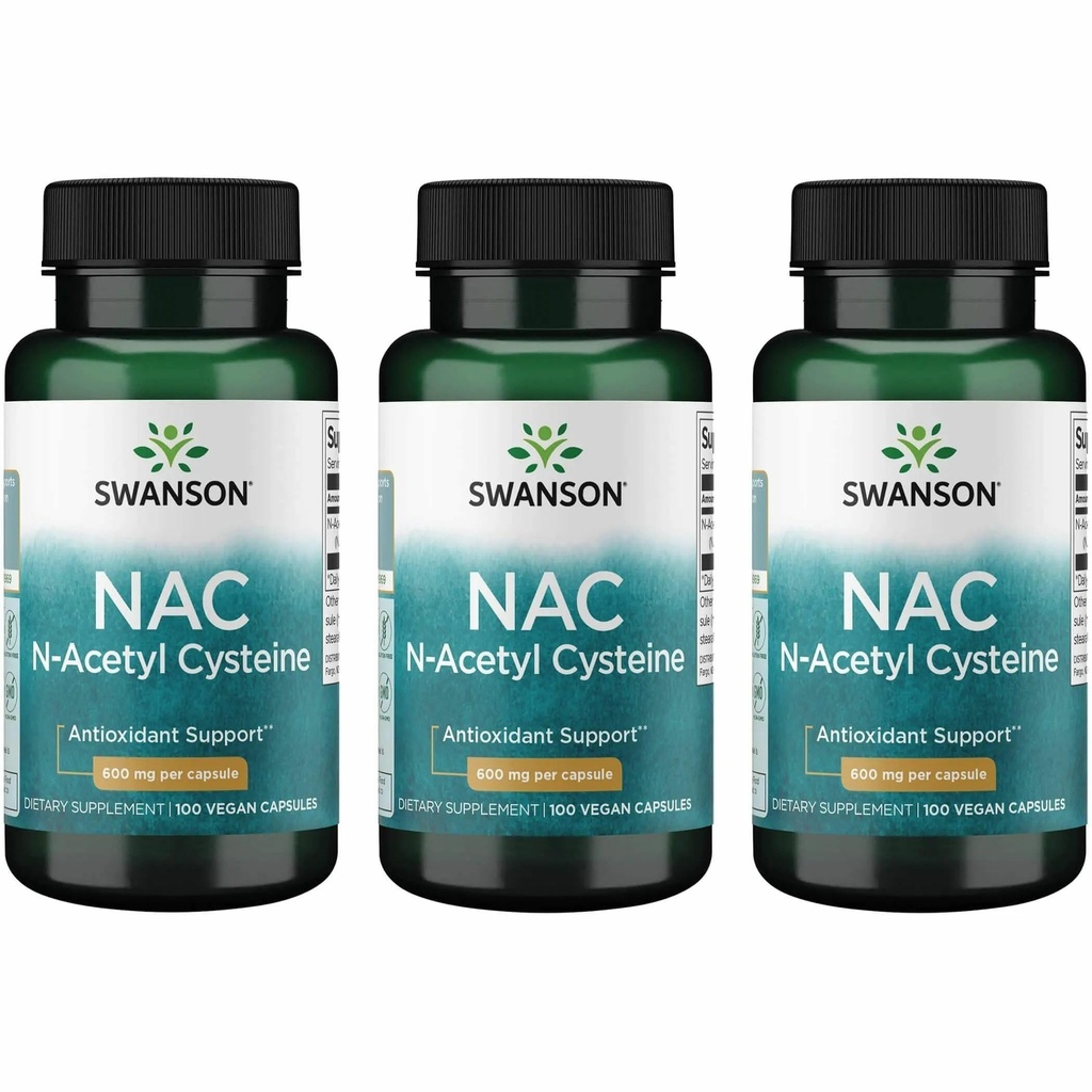 Swanson NAC - N- Acetyl Cysteine - Täydennys 600 mg 100 kapselia (3 pakkaus)