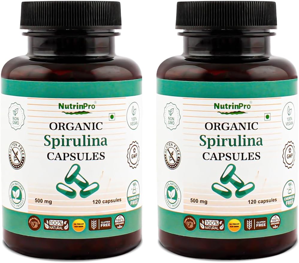 USDA Organic Spirulina kapslar - 100% Pure Vegan Supplement, Non-GMO, Gluten-Free, Chemical-Free, (240)