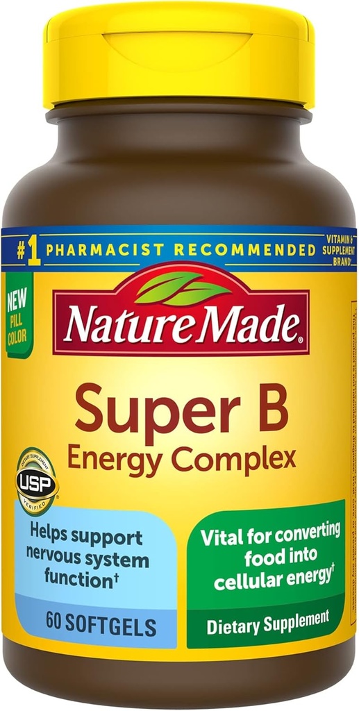 Super B Energy Complex, ruokavalio täydentää aivojen solujen toiminnan tukea, 60 Softgelss,...