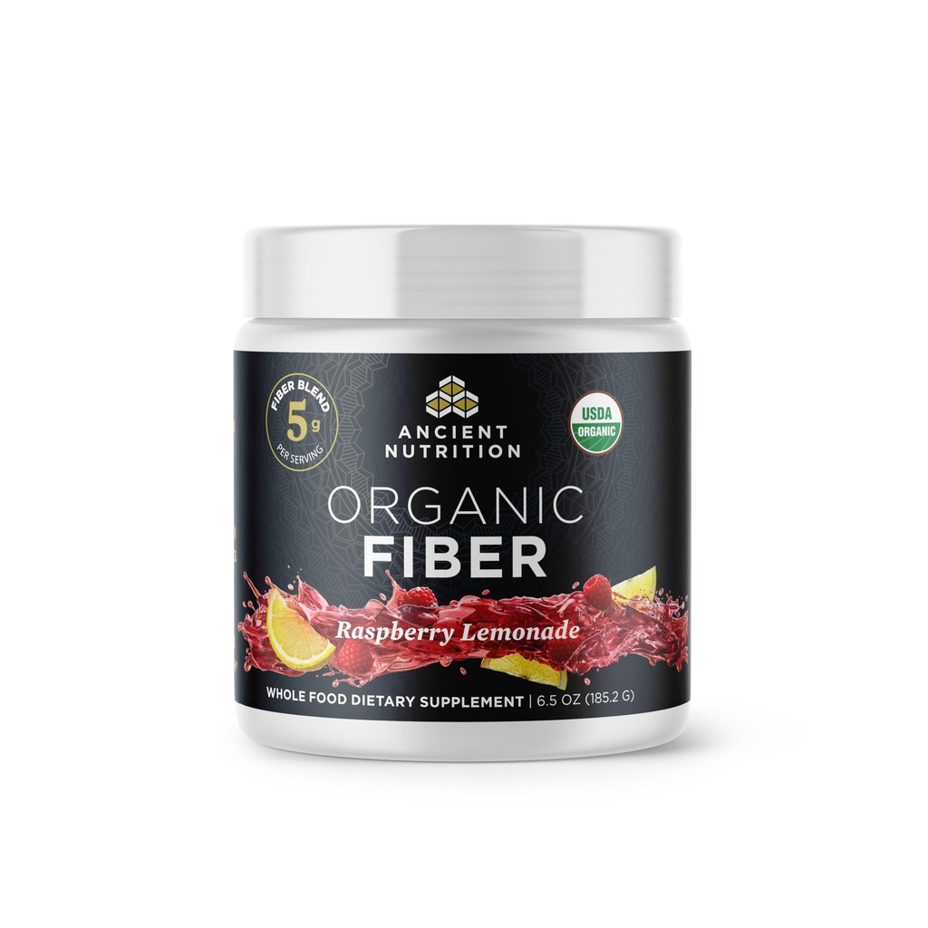 Ancient Nutrition Organic Fiber Powder, Raspberry Lemonade, Soluble Fiber från Acacia & Konjac Root, stöder Digestive Health, minskar uppblåsthet, 6,5 oz