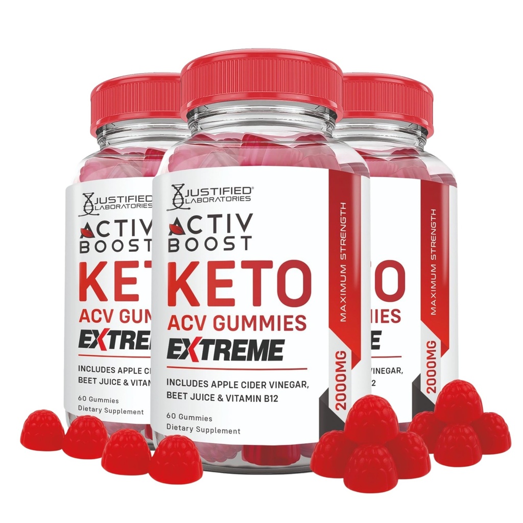 Justized Laboratories (3 Pack Activaboost Keto Acv Gummies Extreme 2000MG Active Boost Formulated with Pomegranate Beet Juice Powder B12 Vegan Non GMO 180 Gummys