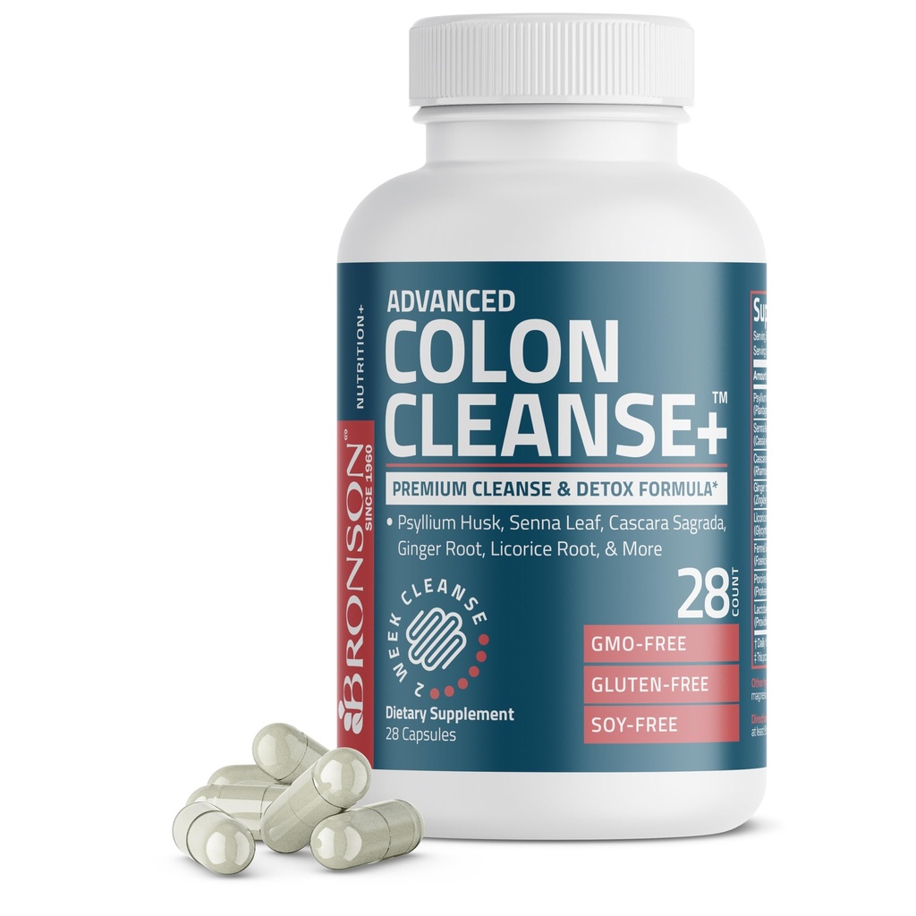 Bronson Advanced Colon Cleanse Premium 14 Day Cleanse & Detox Formula Psyllium Husk, Senna Leaf, Cascara Sagrada, inkivääri juuri, lakritsijuuri & enemmän, ei-GMO, 28 kapselia
