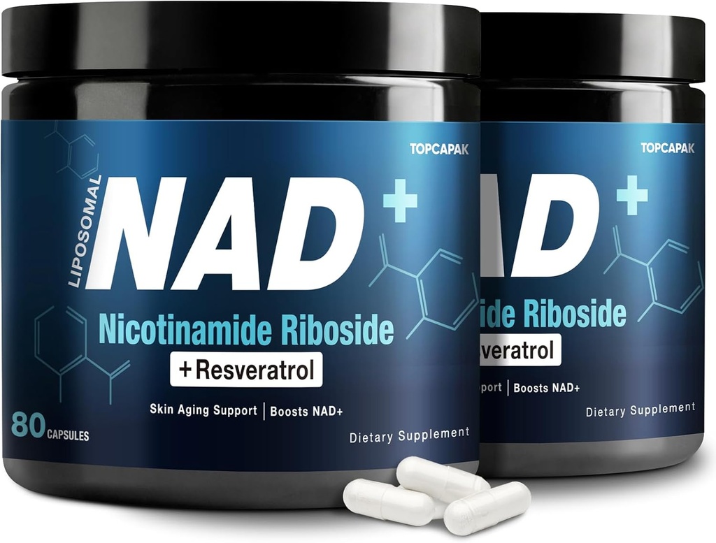 NAD + Tillägg 1000 mg - Nikotinamid Riboside (NR) och Resveratrol, Liposomal NAD av rena organiska ingredienser för kvinnor och män hälsosam åldrande, hjärna och cellulär energi, 80 kapslar (2Pcs)
