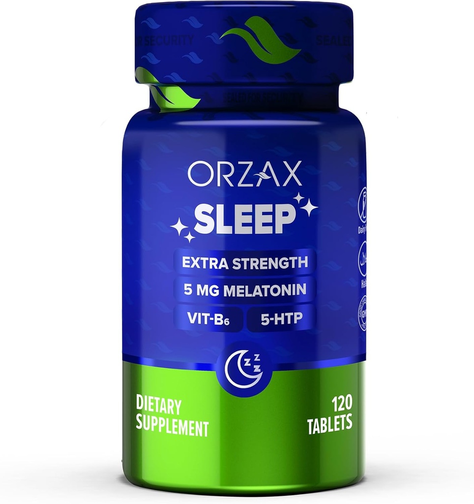 ORZAX Sleep - Melatoniini 5 mg, B6-vitamiini ja 5-HTP-lisä - Levollinen uni vitamiinit aikuisille (120 tablettia)